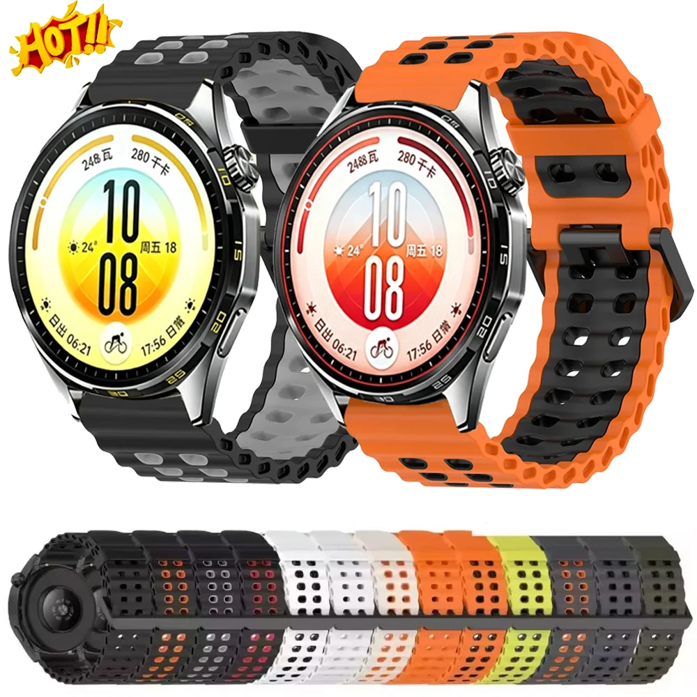 22mm Ocean Silicone Strap For Huawei Watch 5 GT7-6-5 Pro 46mm Bracelet Belt For Amazfit Bip 6 Max Balance 3 2/Helio Accessories