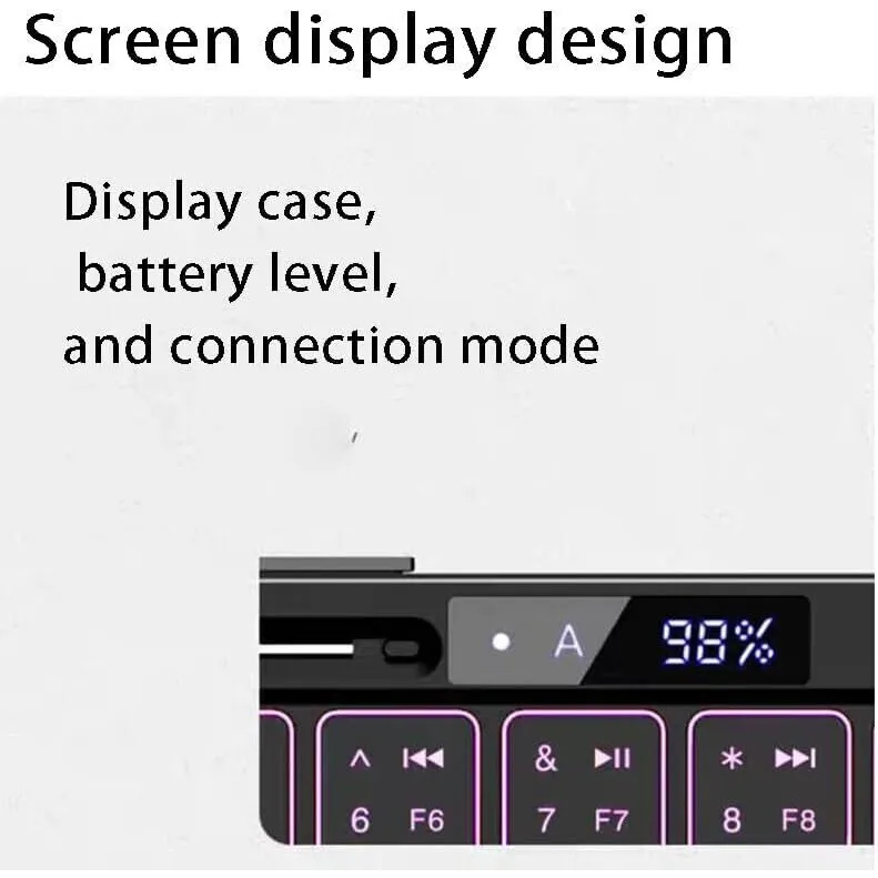 لوحة مفاتيح بلوتوث قابلة للطي من JOMAA مع لوحة أرقام وإضاءة خلفية RGB ولوحة مفاتيح قابلة للطي مع شاشة بطارية للهاتف اللوحي Ipad