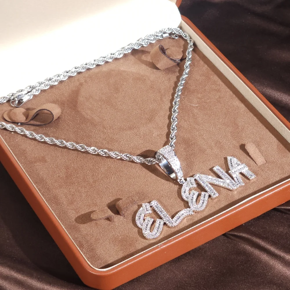 ICE CHARMI Custom Square Cubic Zirconia Name Letter Personalized Pendant With Rope Chain Cuban Luxury Jewelry Gift For Women Men