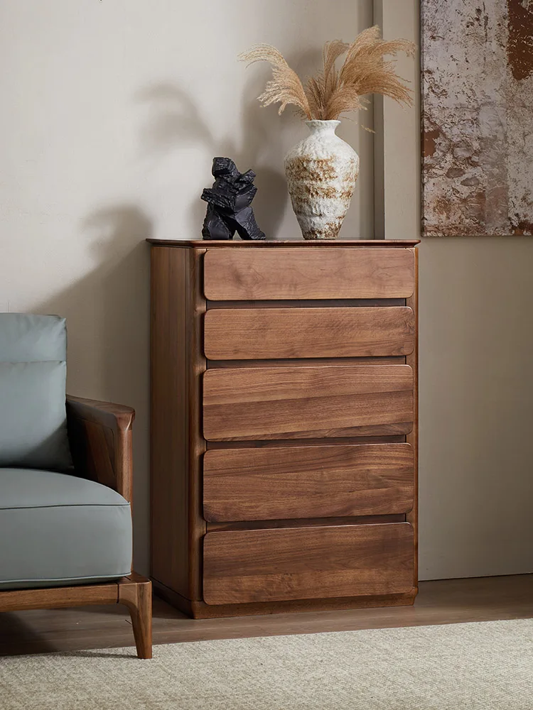 North America Black Walnut Wooden Locker Modern Minimalist Solid Wood Chest of Drawers Bedroom and Household Storage Cabinet