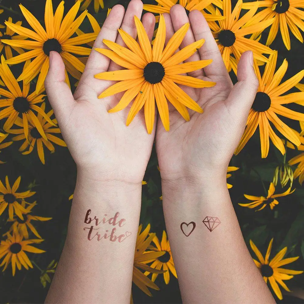 

Golden Party Tattoo Stickers Temporary Waterproof Hot Stamping Sticker Creative Exquisite Wedding Bride Stickers Team Bride