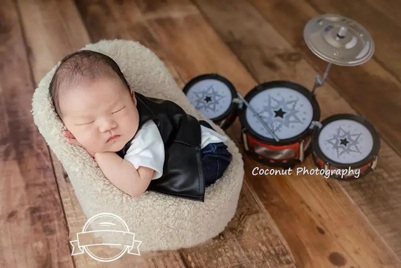 Setelan Rock Tampan Jaket Kulit Celana Harlan Pakaian Properti Fotografi Bayi Baru Lahir Studio Foto Bayi