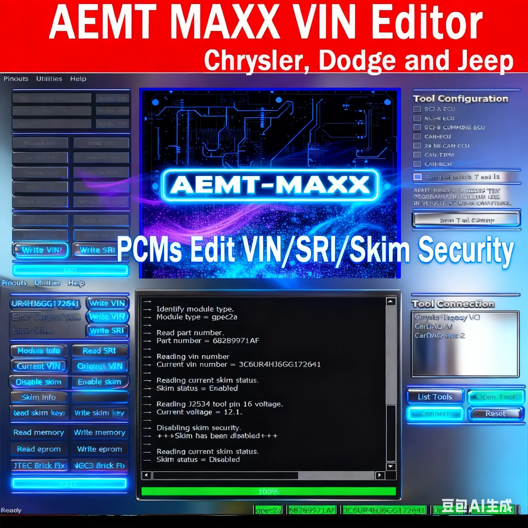 AEMT MAXX UTILITY ​SRI Mileage ​Skim Delete PCMs ​VIN Edit Skim Security GPEC Dodge Jeep Gas Memory Write Read J2534 Eprom