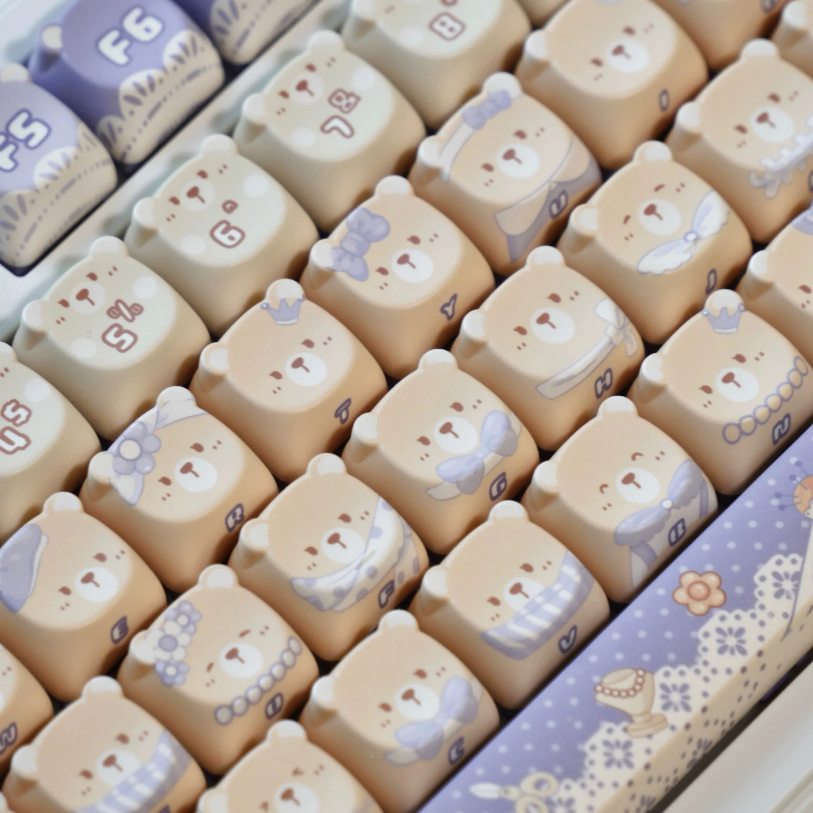 147keys Teddy Bear Keycap Cute Kawaii Lolita Style Purple Keycaps EAO Height PBT DIY Mechanical Keyboard Bear Head Cat Keycap