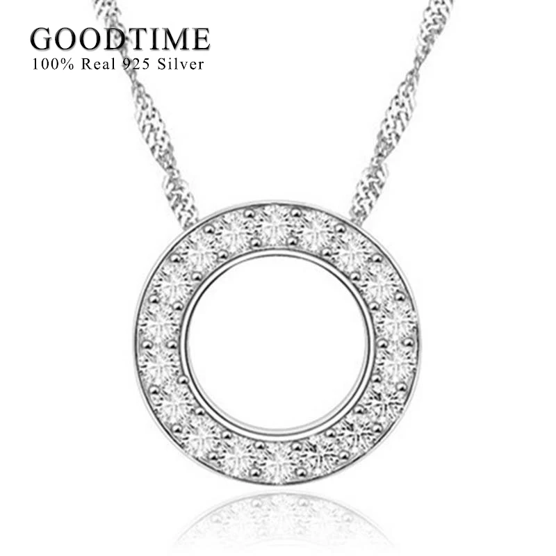 

Fashion Genuine 100% 925 Sterling Silver Necklace For Women Round Zircon Pendant Christmas Gift Jewelry For Girl Wedding Party