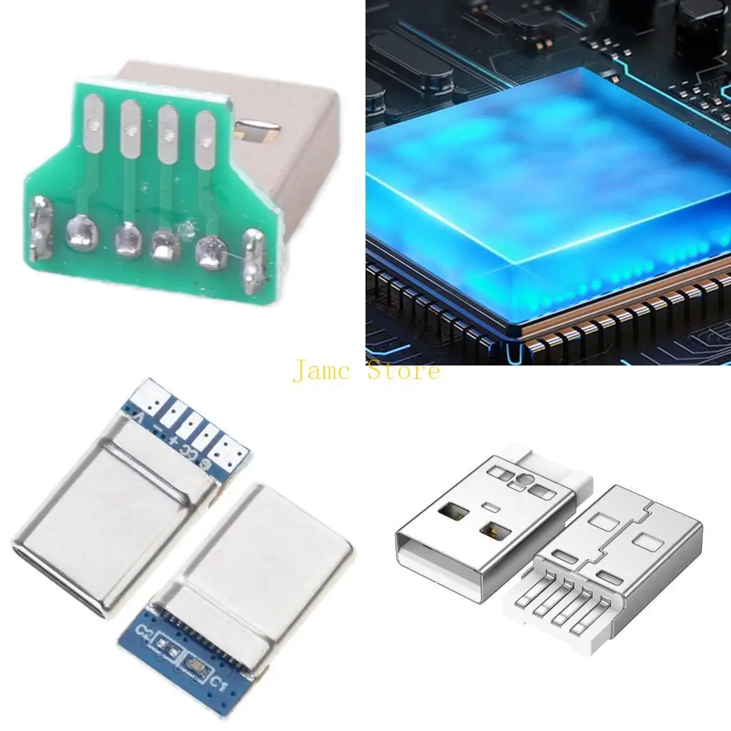 

LX0B USB Connector 2.0 USB 4Pin/Type C 5Pin 90 Degree Port Solder USB Repair Replacement Adapter Circuit Board PCB Adapter