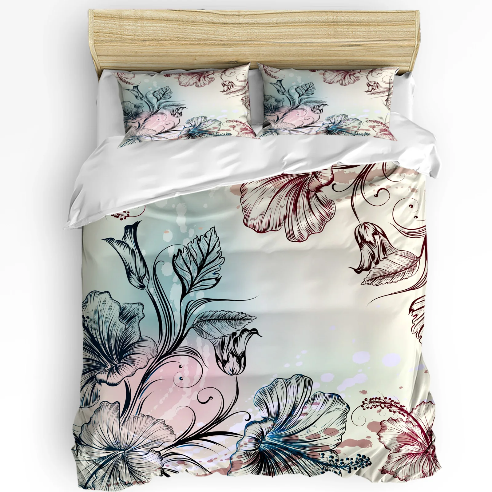 

Flowers Hibiscus Retro Style Bedding Set 3pcs Duvet Cover Pillowcase Kids Adult Quilt Cover Double Bed Set Home Textile