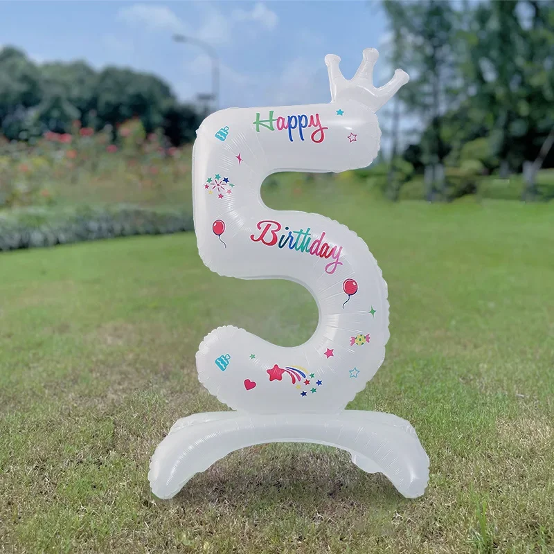 Geburtstagszahlenballon Weiß Stehend 32 Zoll Happy Birthday Bedruckter Aluminiumfolien-Geburtstagsballon mit Krone – Detail 8