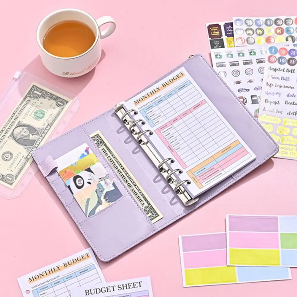 Carpeta A6 con Clips para bolígrafos, cuaderno con estampado exquisito de flores, carpeta A6, cuaderno multiusos elegante con dinero en efectivo