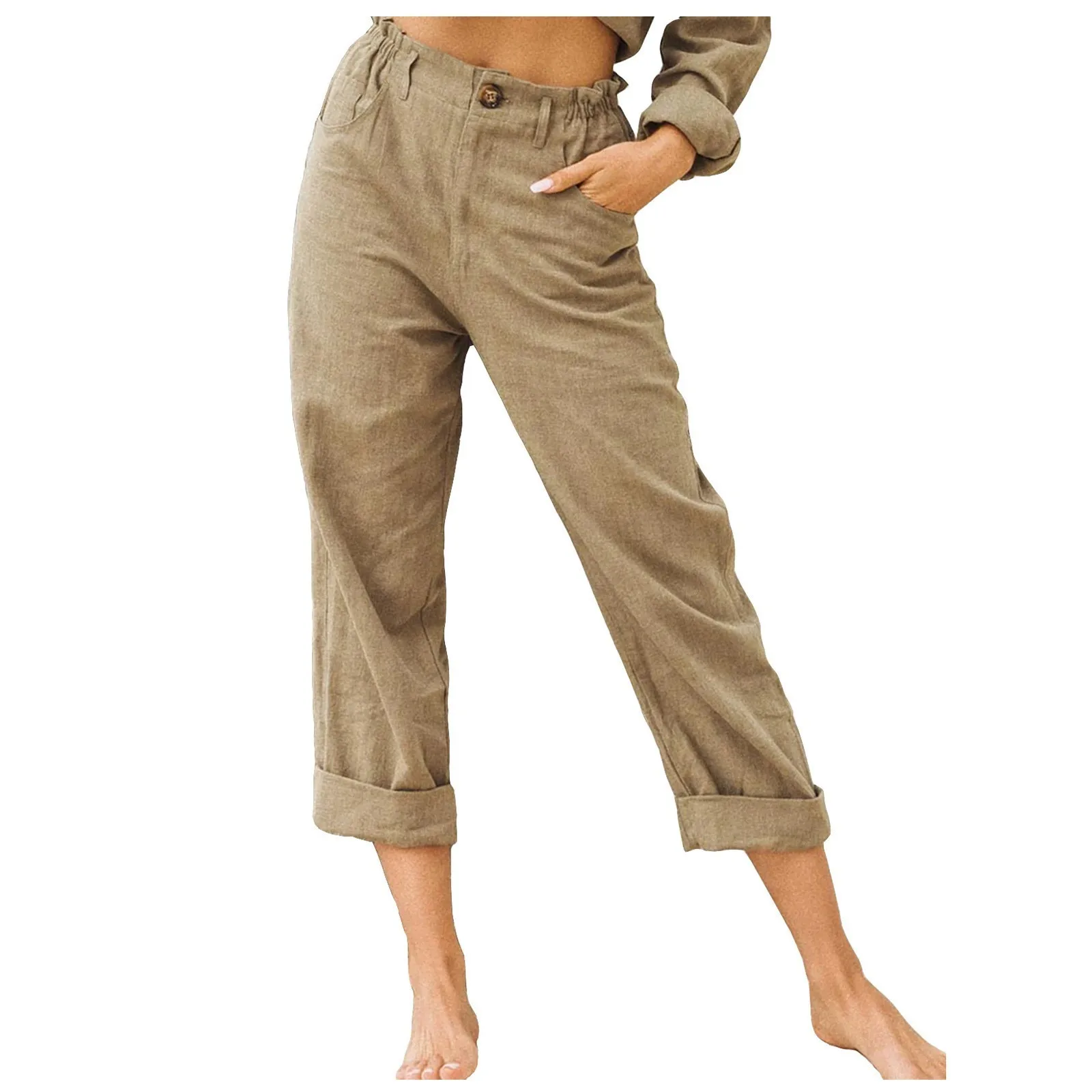 Calça casual feminina de cintura alta de perna larga, emagrecedora feminina, calça reta solta, monocromática, verão, nova, 2024