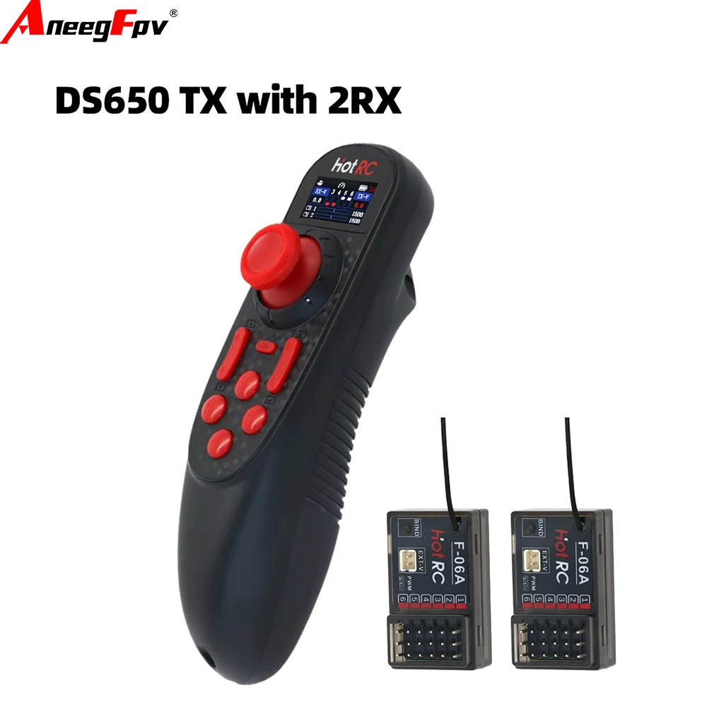 HOTRC DS-650 6CH 2.4G Radio System Transmitter Color Screen Remote Controller for  Boat Car Model DS600 F-06A Receiver Included
