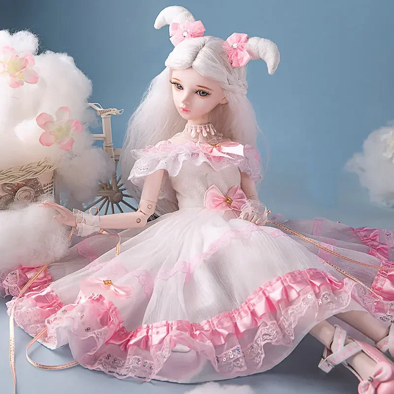 Kawaii موضة الوردي فتاة Bjd 1/3 دمى مجموعة كاملة مع الملابس والشعر المستعار كبير 60 سنتيمتر مفصلية الكرة صوتها الدمى للفتيات عيد الميلاد