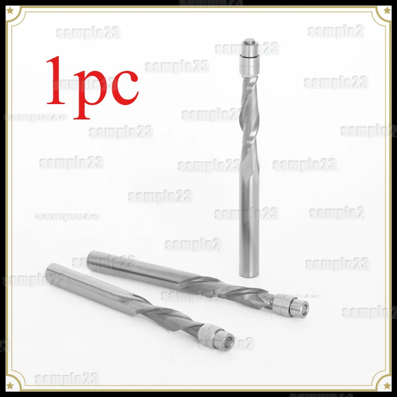 1pc Spiral Compression Flush Trim Router Bit Solid Carbide with Bearing 1/4" Shank Extended Cutting Length CNC Woodworking Tool