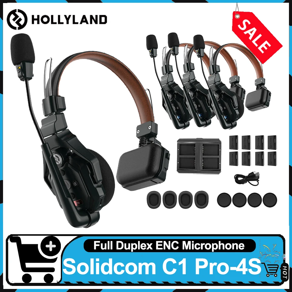Hollyland MOMA Solidcom C1 Pro-4S Full-Duplex ENC Wireless Intercom System 1.9GHz Noise Cancellation Team Communication Headset