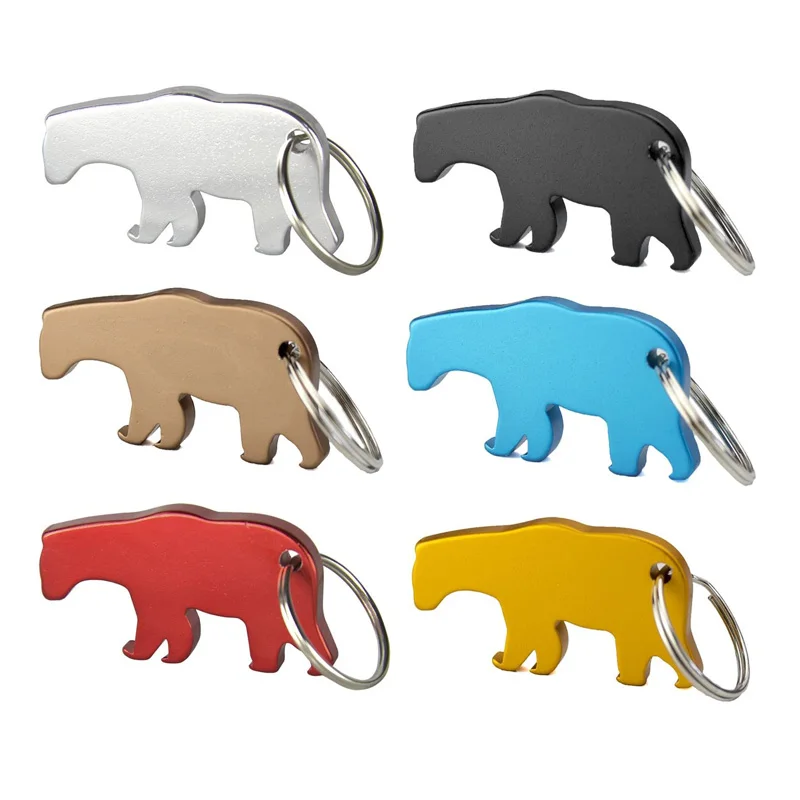 200Pcs/Lot Bear Aluminum Alloy Beer Bottle Opener Keychain Key Tag Chain Ring Accessories Wholesale