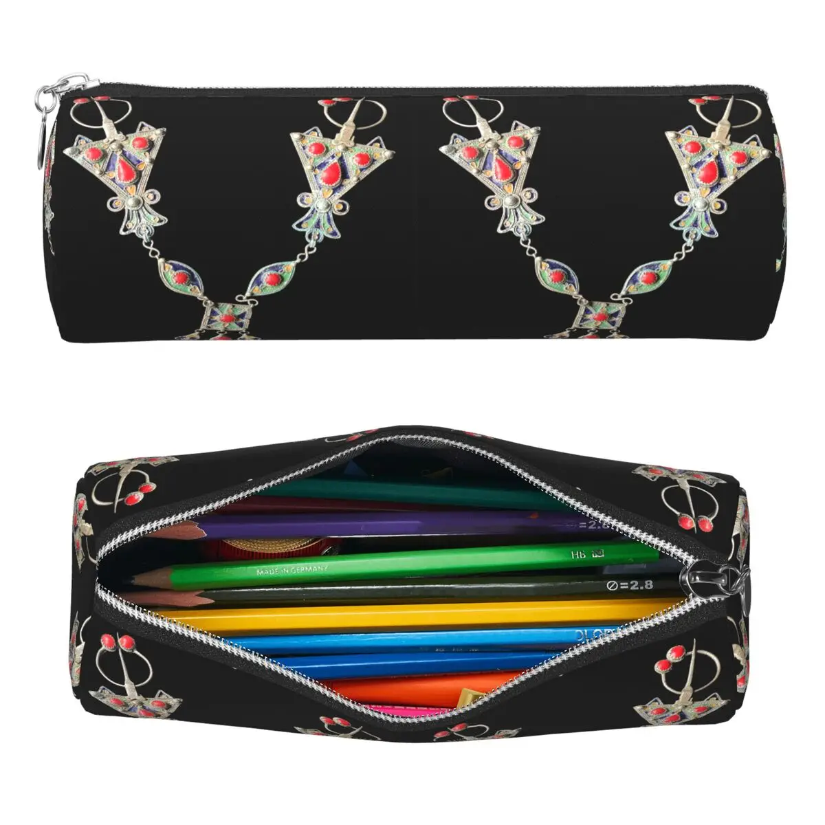 Kabyle Jewelry Amazigh Federmäppchen, Stifthalter, zylindrische Stiftbox, Bleistifttasche für Kinder, Schule