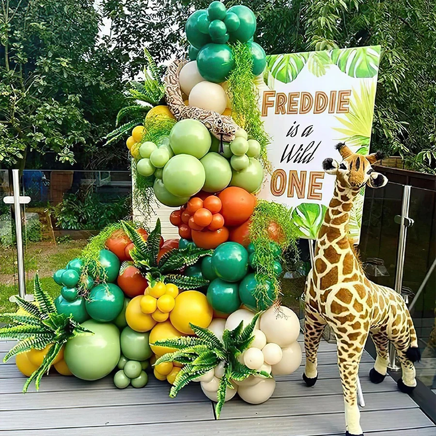 Ballons en latex avec confettis, animaux sauvages de la jungle, décor de fête de baptême, 1er anniversaire, haute qualité, 12 \