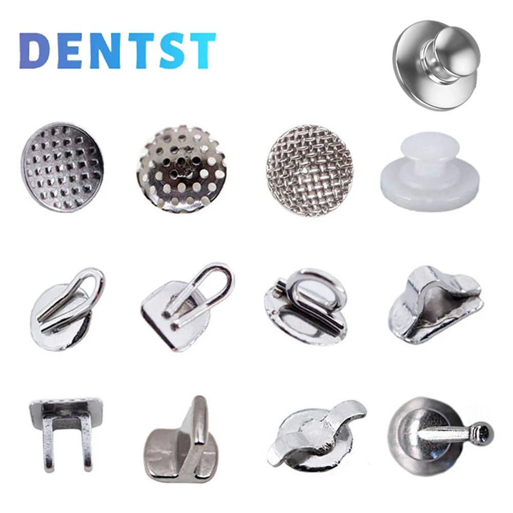 Dental Orthodontic Lingual Button Composite Transparent Ceramic Bondable Rectangular Round Base Metal Traction Hook Orthodontist