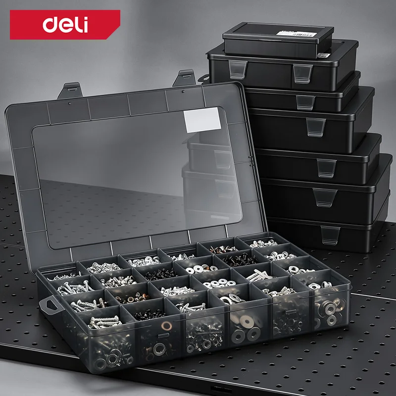 DELI 9-24 Compartment Clear Storage Box, Plastic Organizer Container for Jewelry, Beads, Earrings & Screws