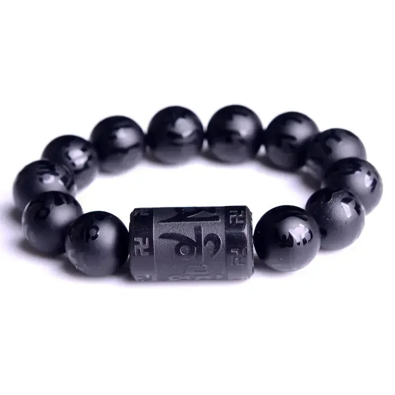 

Wholesale Black Six Words Natural Obsidian Stone Bracelet Daming Mantra Beads Hand Row For Women Men Gift Fashion Jewelry