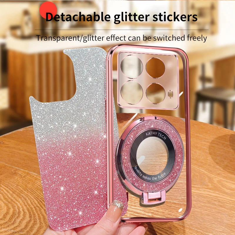 Soft Glitter Powder Back Phone Case For infinix Note 40 Pro Shockproof Silicone Creative Bracket Cover For infinix Note 40Pro