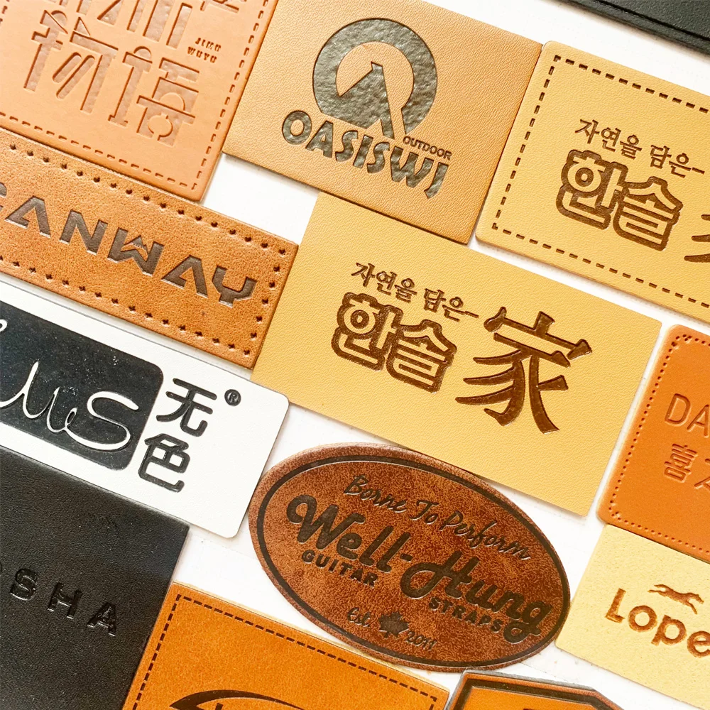 personalized leather label for jeans clothing labels leather custom logo sewing label with brand logo view 3