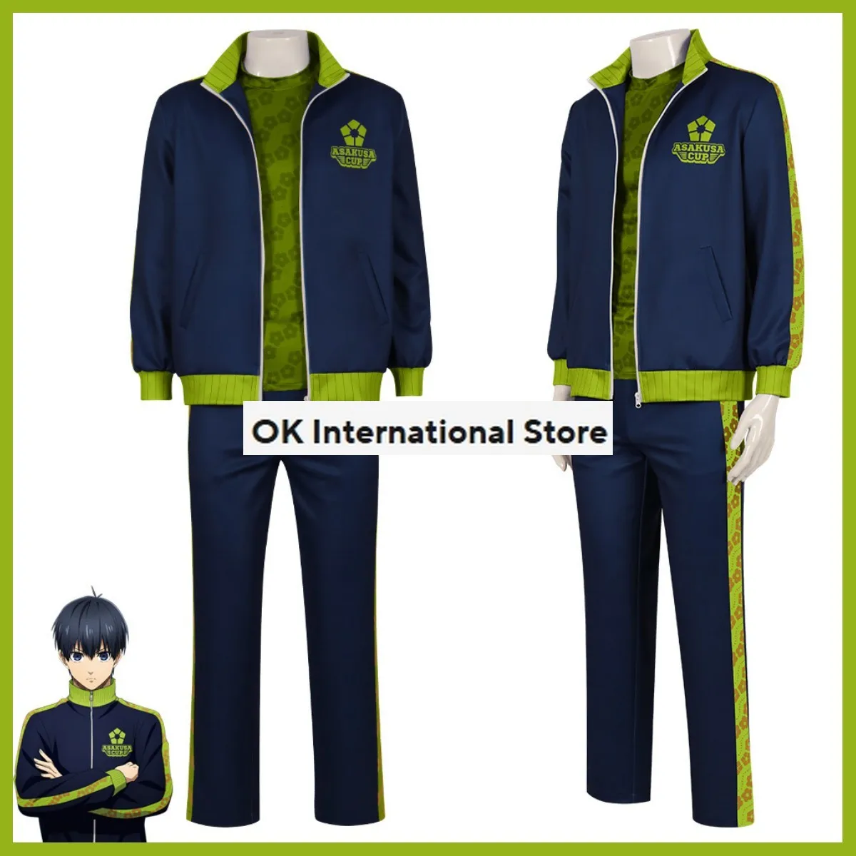 Anime BLUE LOCK Isagi Yoichi Cosplay Costume Wig Dark Blue Campus Sportswear Coat Adult Man Daily Leisure Carnival Suit