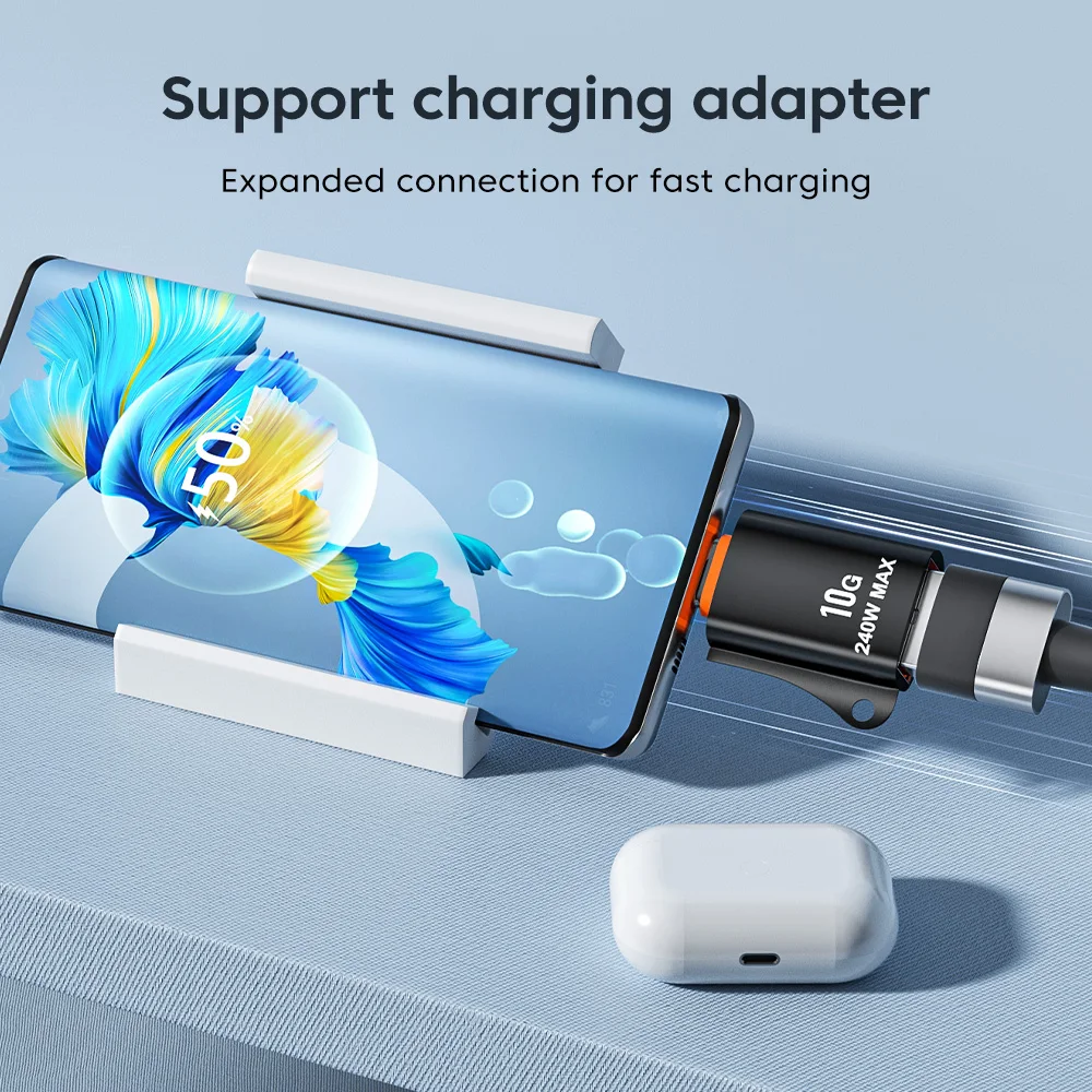Elough-Adaptador USB 3,0 OTG a tipo C, convertidor macho a hembra, carga rápida para iPhone 15, Macbook y Xiaomi, 10A