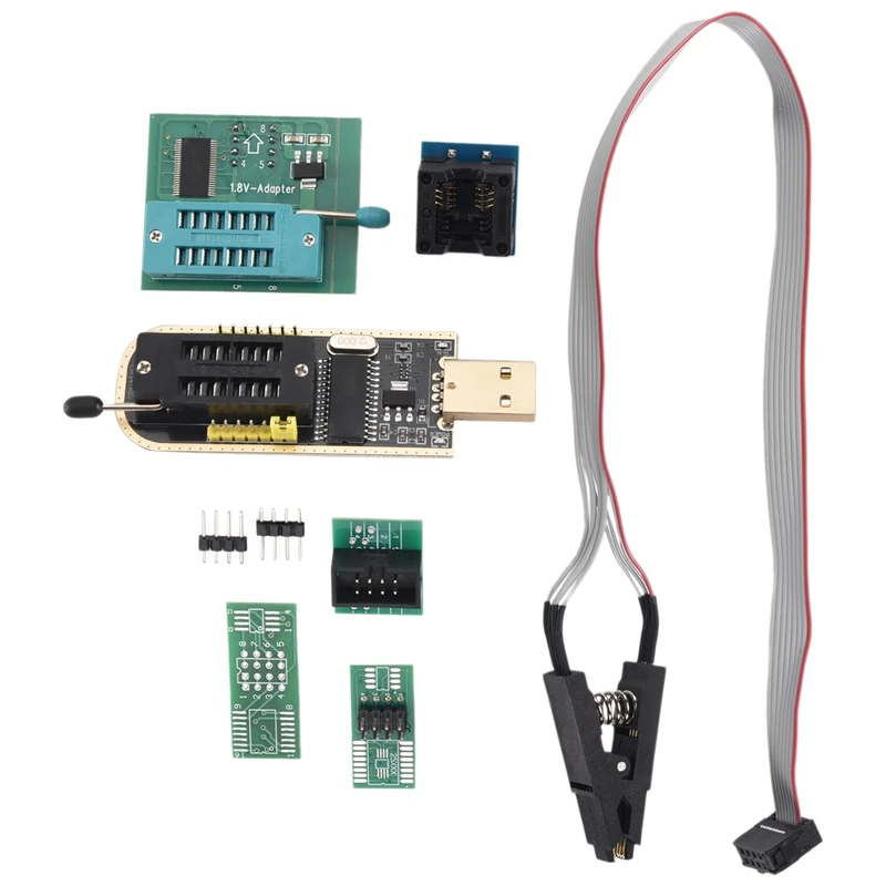 

1Set CH341A 24 25 Series EEPROM Flash BIOS USB Programmer+SOIC8 SOP8 Test Clip+SPI Flash 1.8V Adapter+SOP8 SOIC8 To DIP8