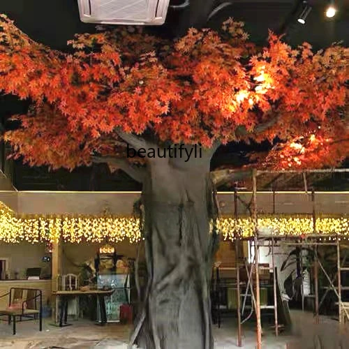 Simulation Large Fake Trees Dry FRP Wrapped Pillars Red Maple Indoor Decorative Landscaping Cherry Blossom Wishing Tree