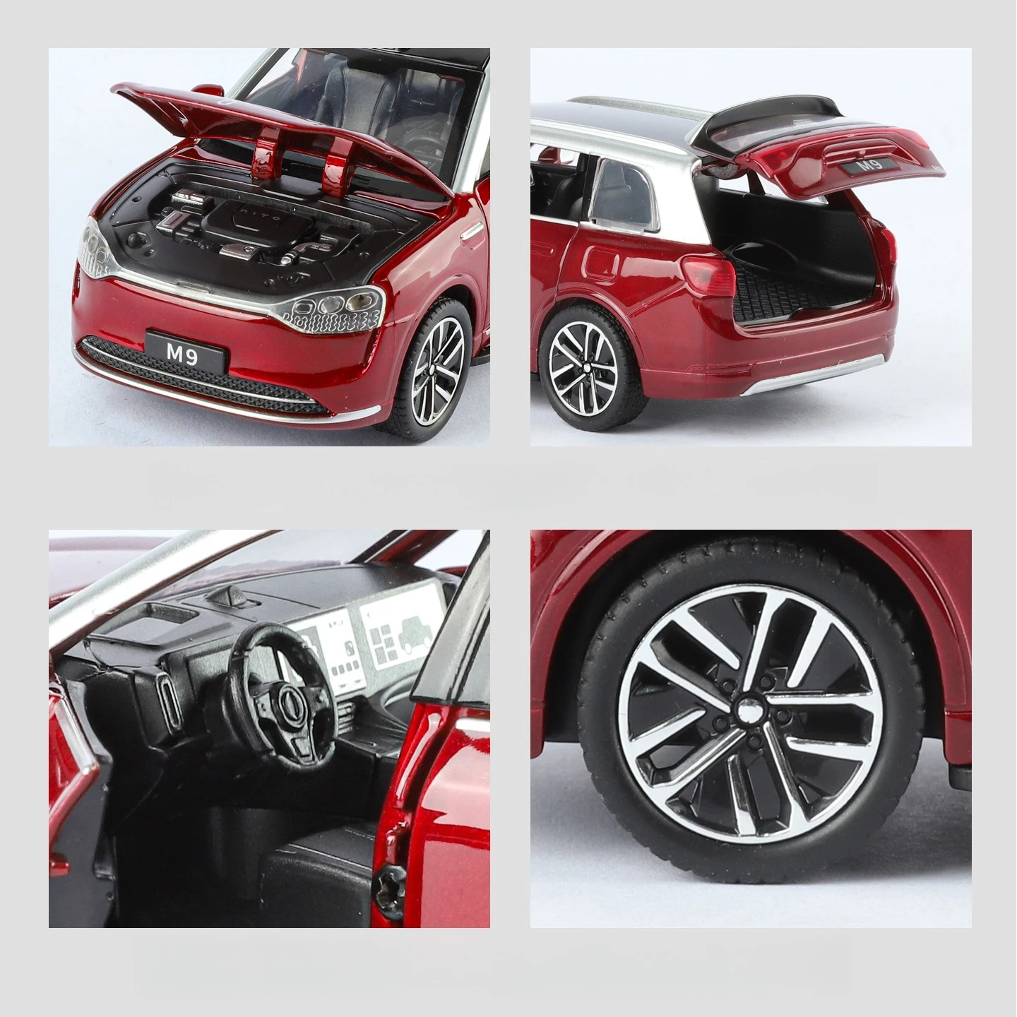 1:32 AI A M9 nueva energía SUV alta simulación Diecast Metal aleación modelo coche sonido luz tirar hacia atrás colección niños juguetes regalos