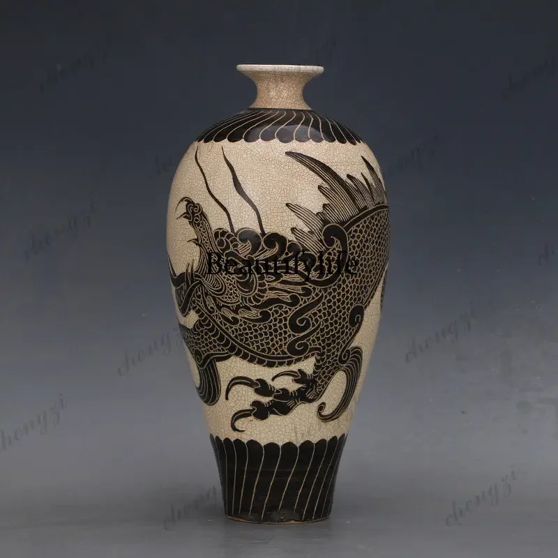 DD182Hand-painted dragon-patterned plum bottles, antique porcelain old goods unearthed antiques,   home collectibles
