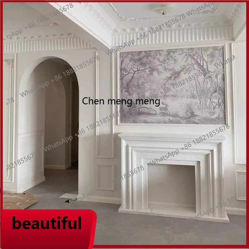 X Marble fireplace, simple living room decorative cabinet, natural white marble stone carving stone fireplace