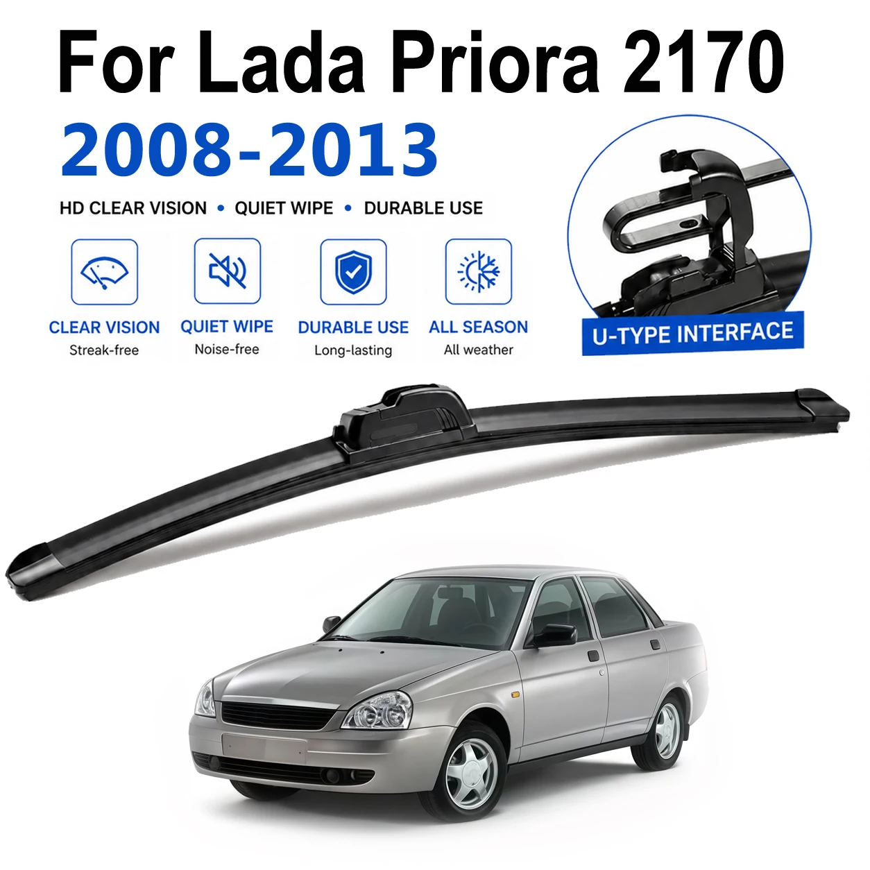 Exact Fit U Hook Wiper Blades For Lada Priora 2170 2008-2013 Premium Rubber Quiet Auto Front Glass Rain Wiper 20