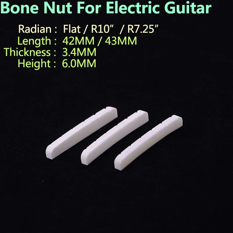 New - Real Slotted Bone Nut For  Electric Guitar  ( Bottom  Flat / R7.25 / R10   42MM/43MM*3.4MM*6MM )