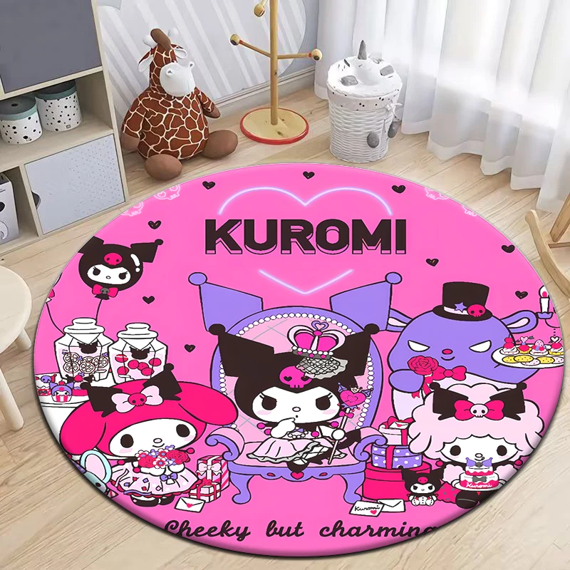 Sanrio Kulomi Cute Cartoon HD Printed Round Carpet, Bedroom Balcony Entry Door Sofa Seat Non-slip Mat Home Decoration Gift Rug