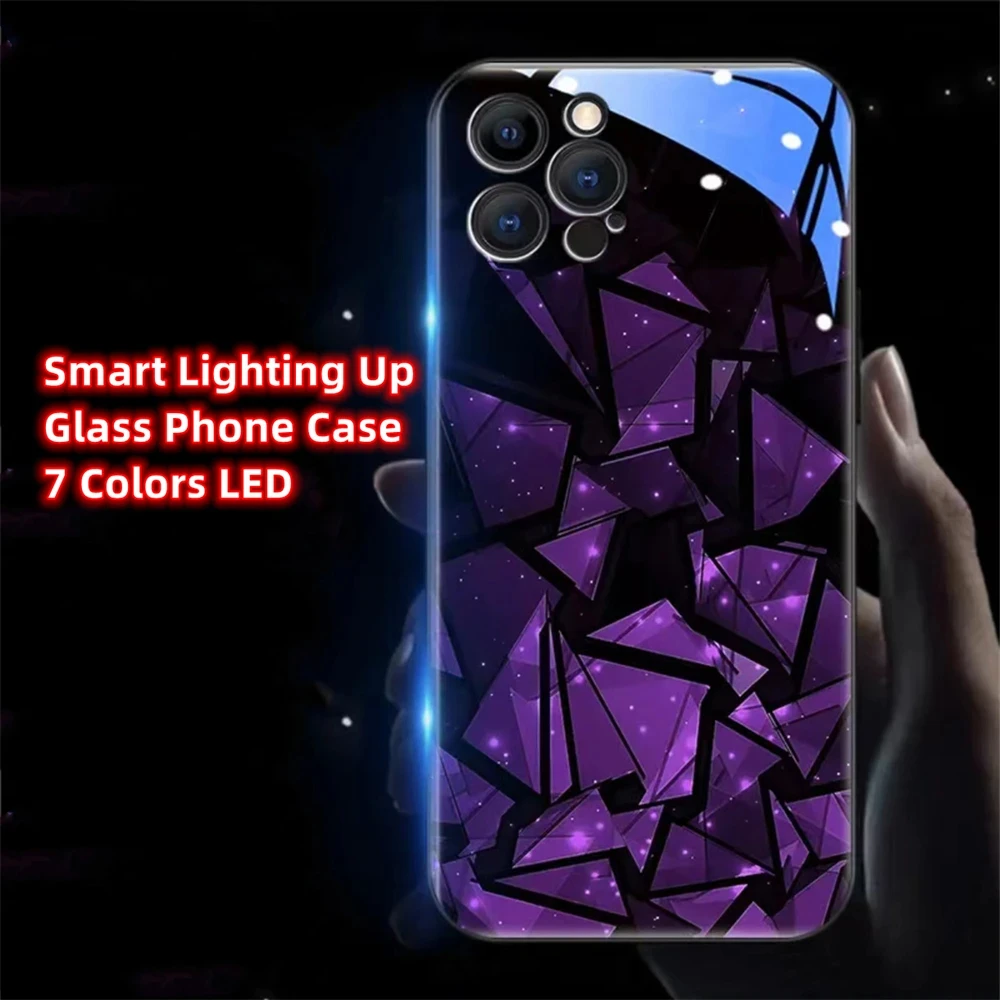 

Glass Fragments Design Smart LED Light Up Glowing Luminous Phone Case For iPhone 15 14 13 12 11 Pro Max XR XS Plus 6 7 8 SE2020