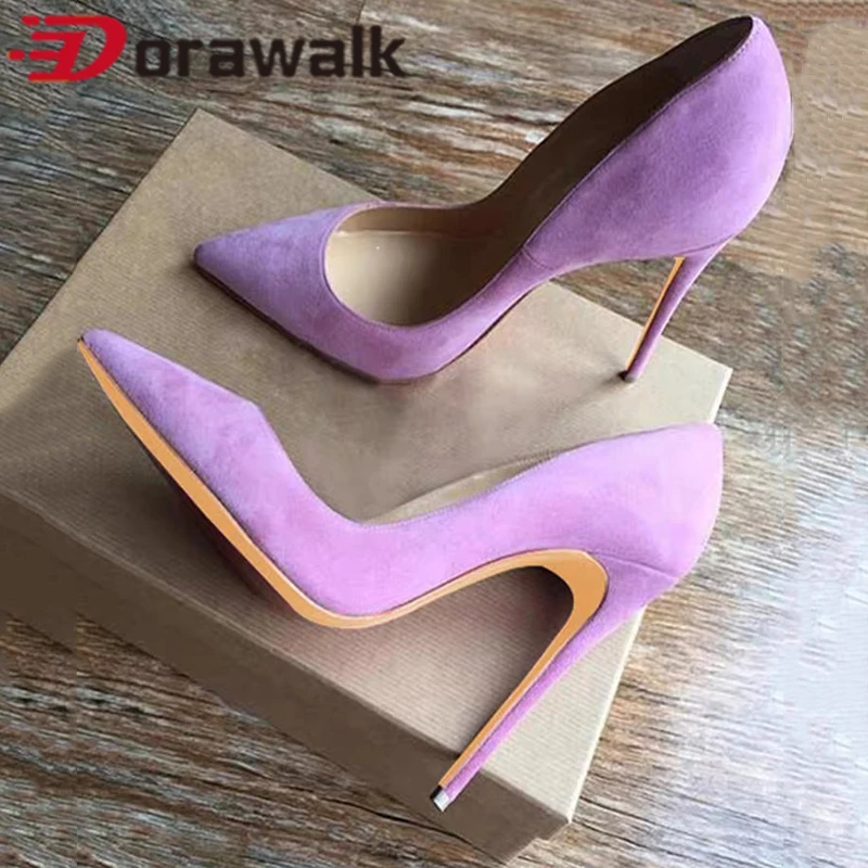 

Light purple Suede Leather Woman 12CM 10CM Super High Heel Pumps Flock Ladies Stilettos Office OL Elegant Dress Mujer Shoes