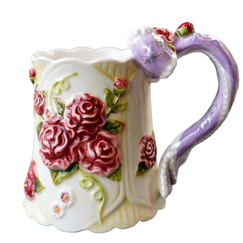 Europeu Cerâmica Coffee Pot, Underglaze Pintado Copo De Café, Alívio Rosa Chaleira De Chá, Belo Conjunto Da Tarde, Requintado