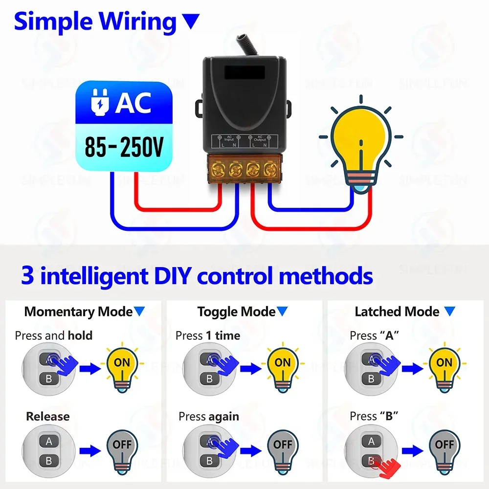 110V 220V 433Mhz Universal Wireless Remote Control Switch 30A High Power RF Relay,1500m Transmitter,for Pump Light Fan ON/Off