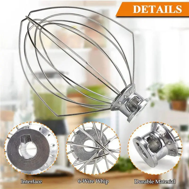 ABKR-6X K5AWW Wire Whip Steel Wire Whisk Stainless Steel Egg Beater Mixer Mixing Head 5QT For American Kitchenaid