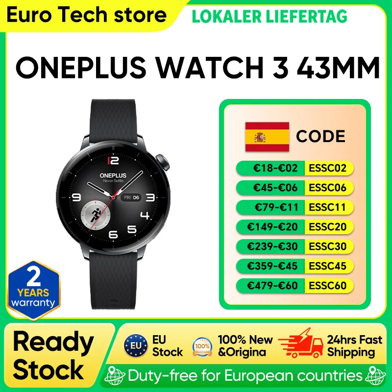 Reloj Inteligente OnePlus Watch 3 de 43 mm, Versión Global, Sistema Operativo W…