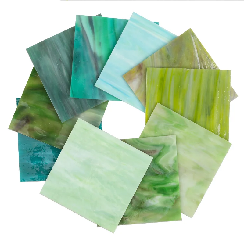 10x10cm Green Series Square Glass Mosaic Tiles Mosaic Stones Multi Color DIY Mosaic Making for Art Craft