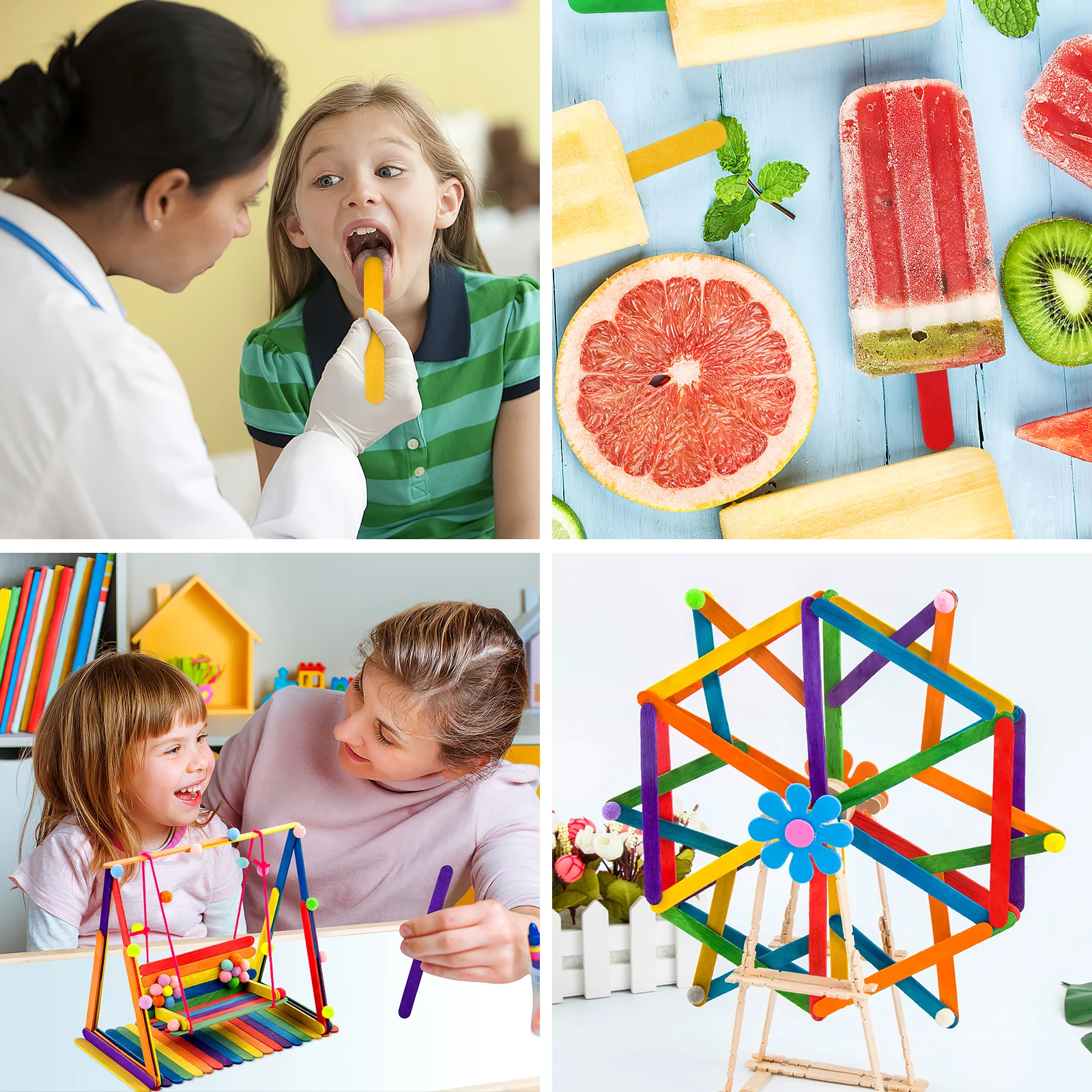 

150Pcs Colored Wood Craft Sticks Non-Waxed Smooth Surface for DIY Crafts Classroom Teaching Creative Handmade Arts Popsicle