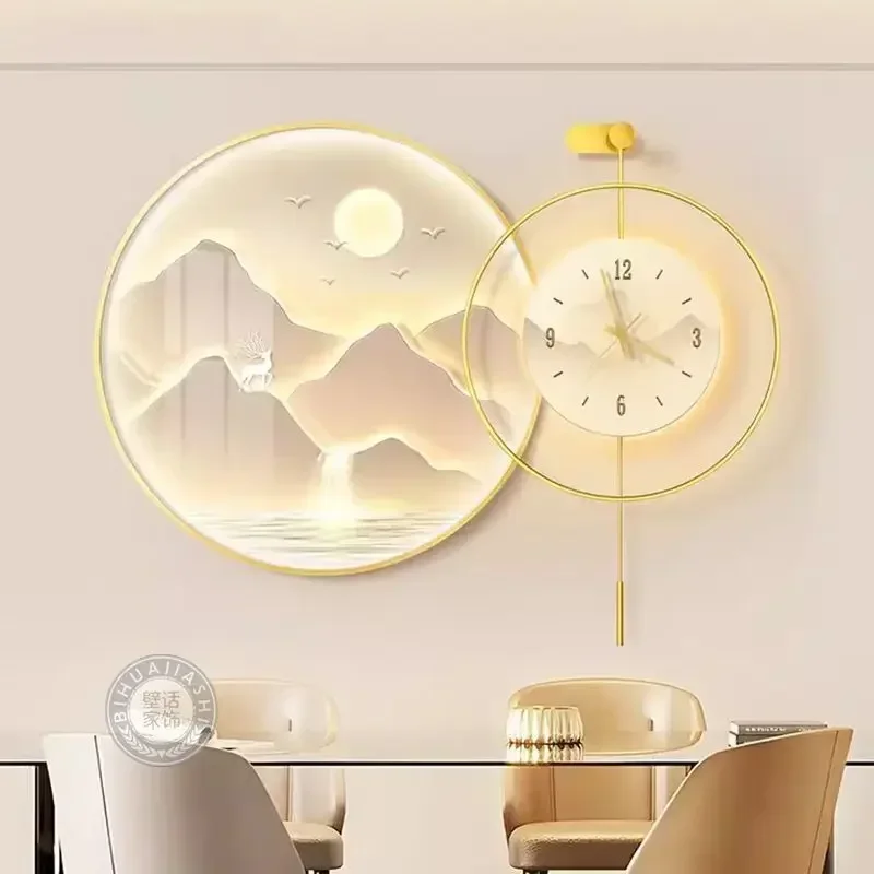 Decorative Painting With Clock, Simple Modern Dining Room Dining Table Background Wall Hanging Painting, High-end