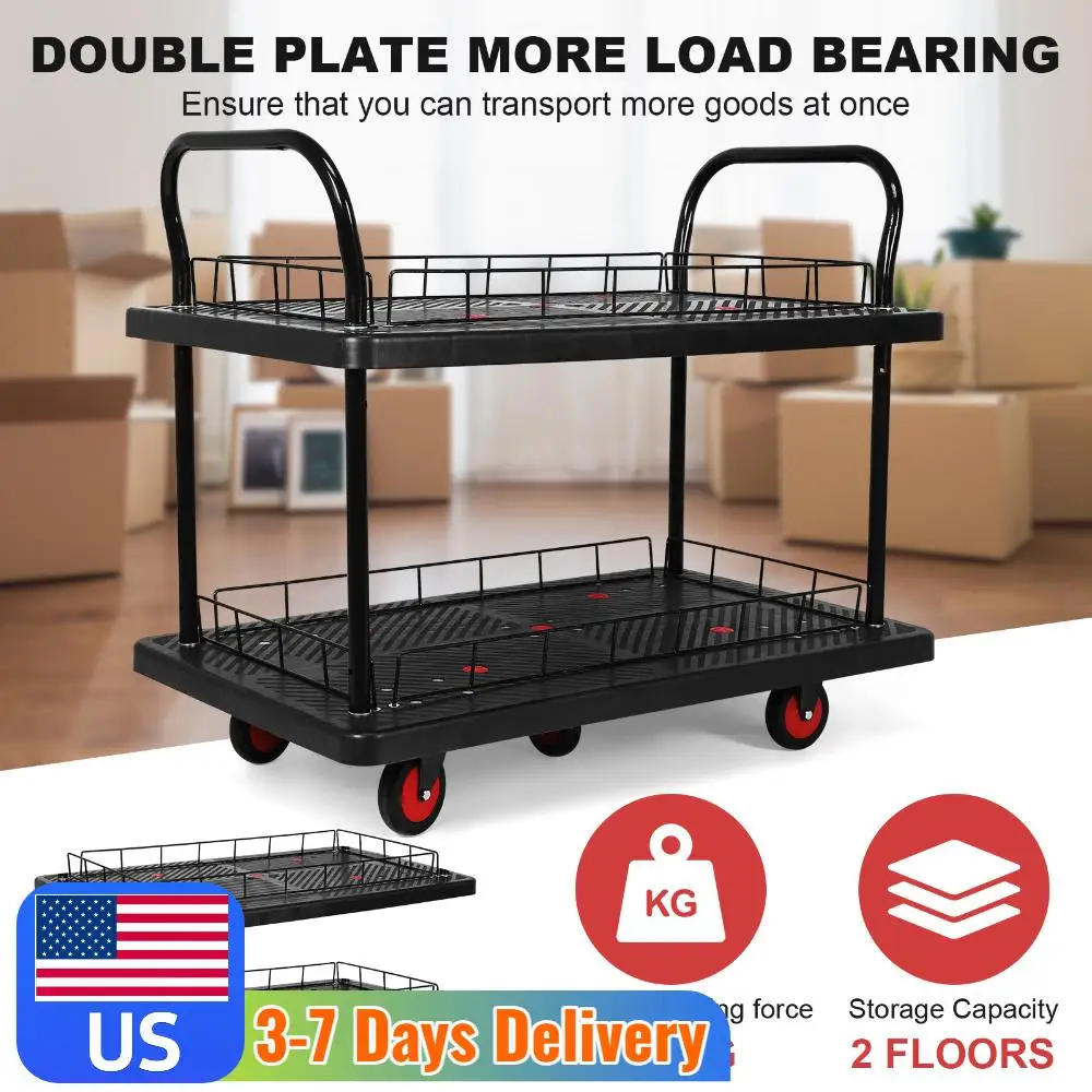 

Двухуровневая усиленная тележка на колесах грузоподъемностью 400 кг для склада/гаража/уборки/производства