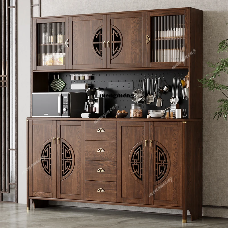 

New Chinese-style solid wood dining side cabinet storage locker integrated against the wall modern simple multi-layer cabinet