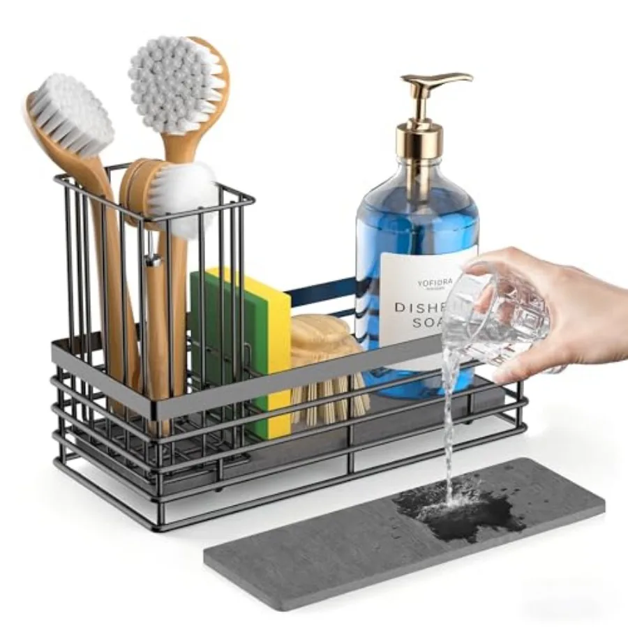 

Sponge Holder for Kitchen Sink, Sink Caddy Organizer with Stone Drying Mat, Kitchen Countertop Organizers and Storage Essential