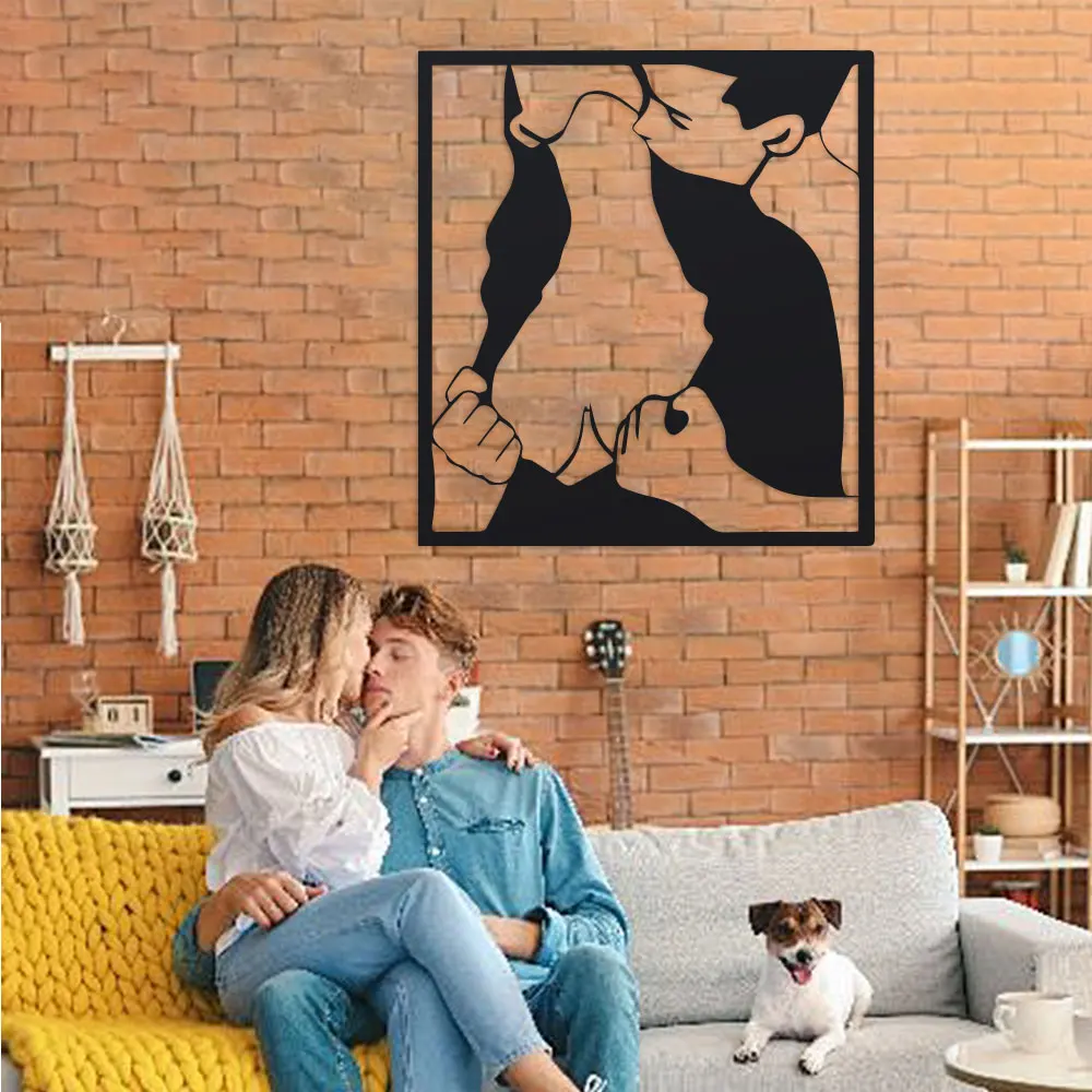 1 Stück minimalistische Eleganz aus Metall – romantische Paar-Silhouette, Metall-Wandkunst-Dekoration für Büro, Wohnzimmer, Vintage-Sammler
