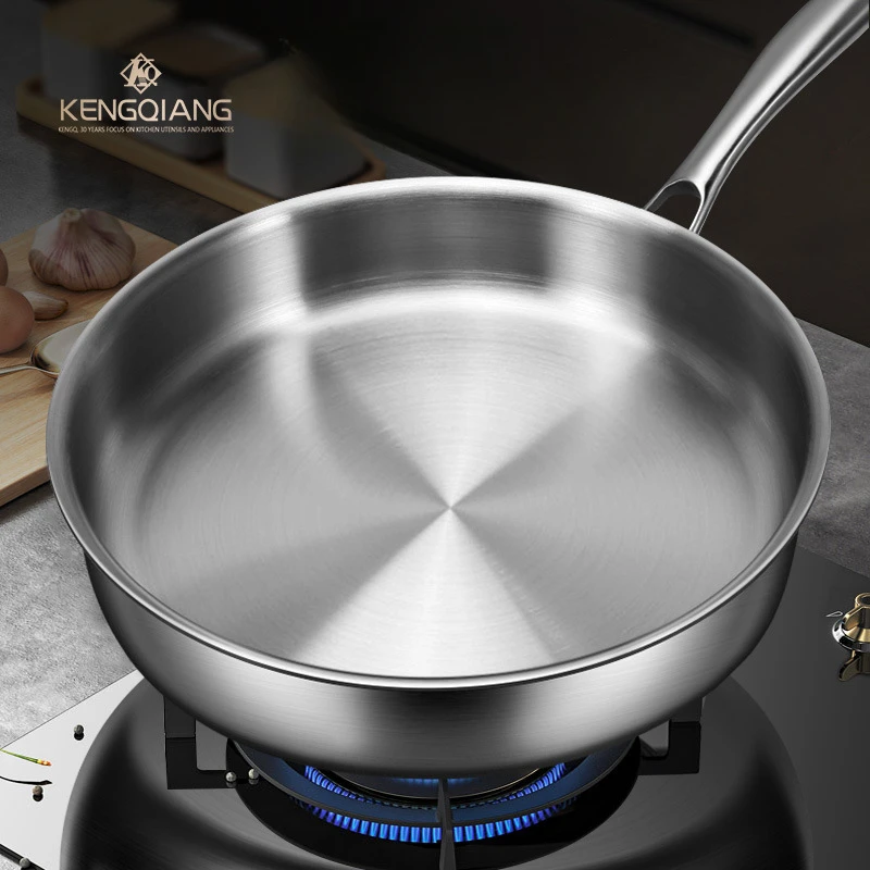 KENGQIANG 316 stainless steel flat bottomed pan Home uncoated non stick frying pan Electromagnetic stove gas stove universal